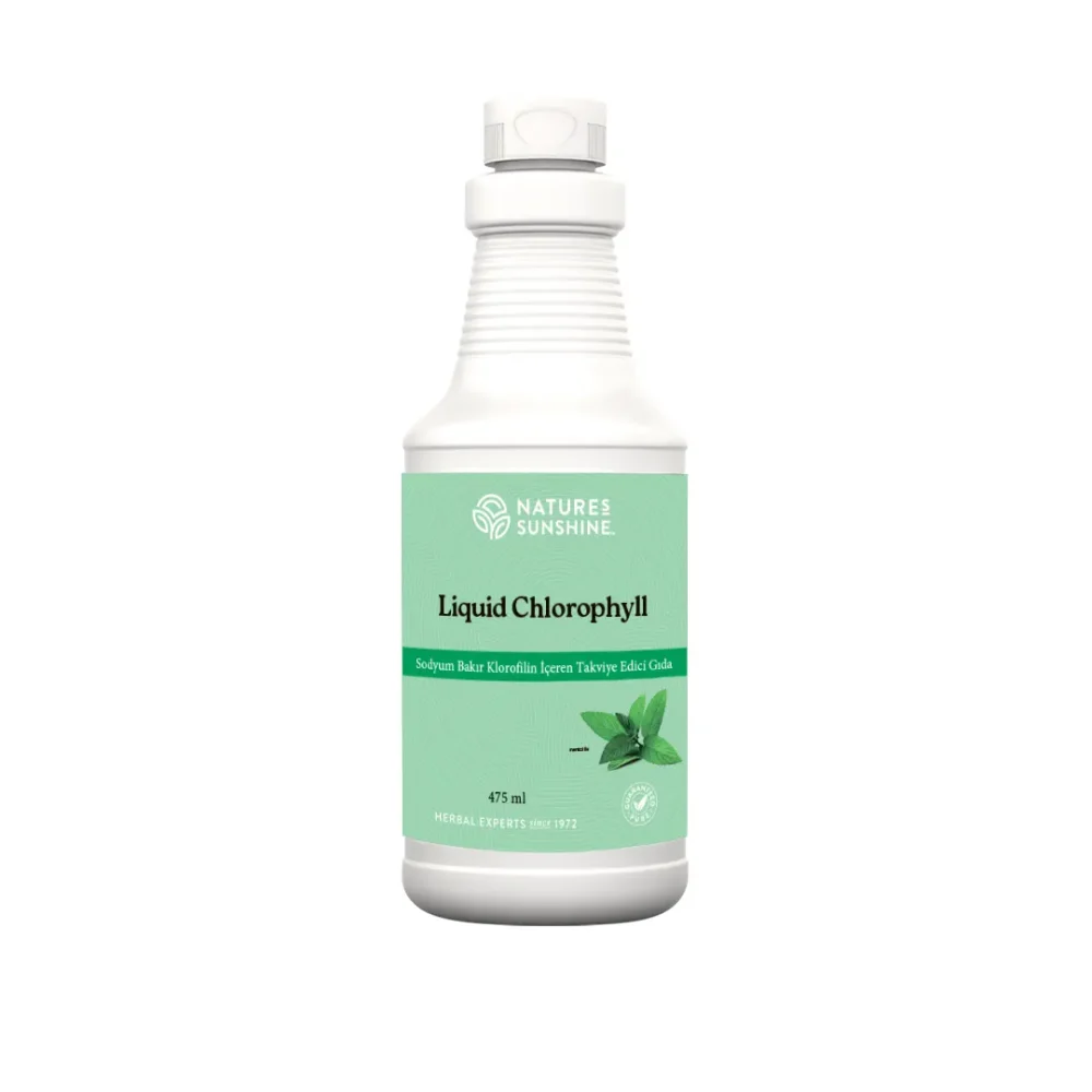 Sıvı şişesi. Sodyum Bakır Klorofilin (Chlorophyll Liquid) - Takviye Edici Gıdadır. Ürün kodu: 1580